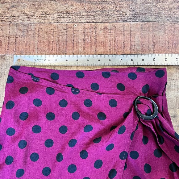 MNG Mango NEW Burgundy Black Polka Dot Faux Wrap Mini Skirt XS - Picture 8 of 11